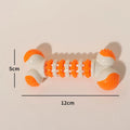 Blue bone-shaped interactive dog toy for small breeds with chewable ends and a treat holder in the centre.