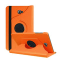 Rotating leather tablet case in clamshell design showing 360-degree mechanism and litchi grain texture