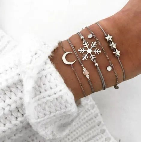 Bohemian bracelet set with alloy vintage bead and boho charm design in bow love style for women