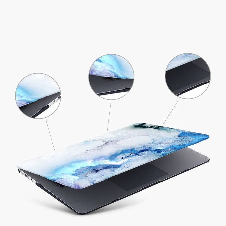 Customizable painted hard shell plastic case protector for MacBook in black with skin-feel finish showing top and bottom pieces