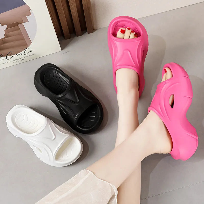 Women's thick-soled EVA summer slippers in white, black or rose red colours