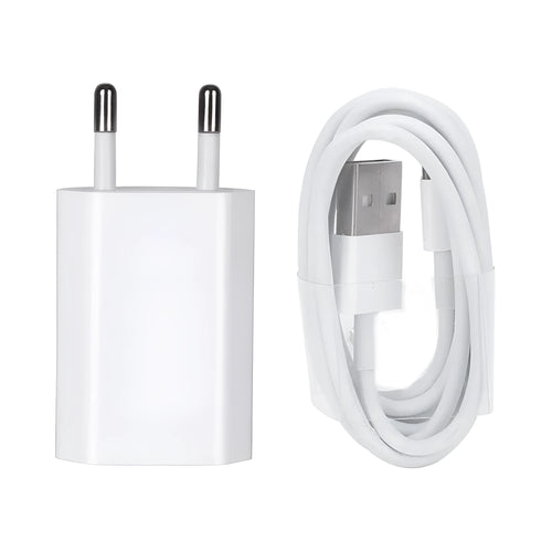 5V 2A USB travel charger compatible with iPhone and iPad models with charging cable