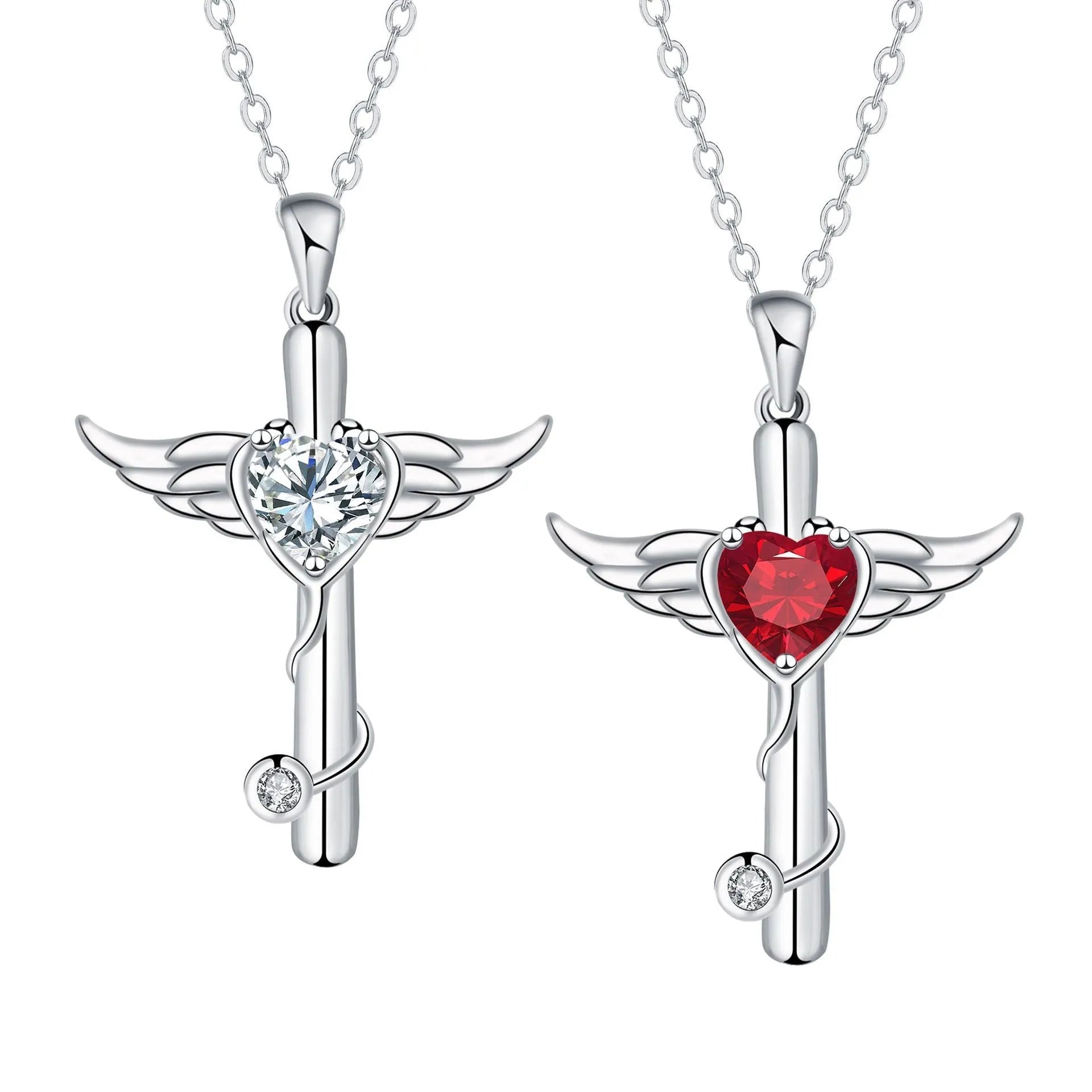 Wings decoration stethoscope necklace in electroplated copper with white or red diamond finish