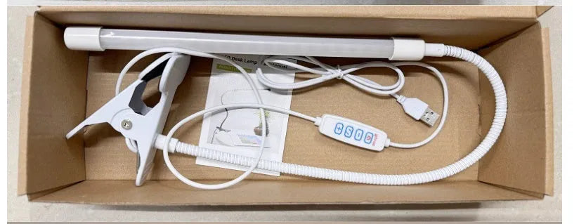 Black and white LED desk lamp with 26cm length and USB cable for student study use