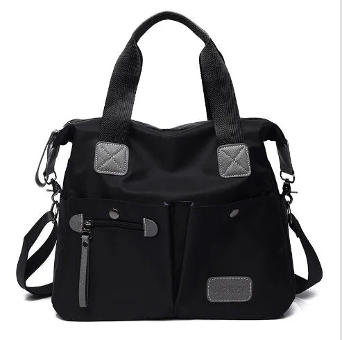 Ladies handbag shoulder bag Oxford fabric three-way carry multiple pockets Black size M