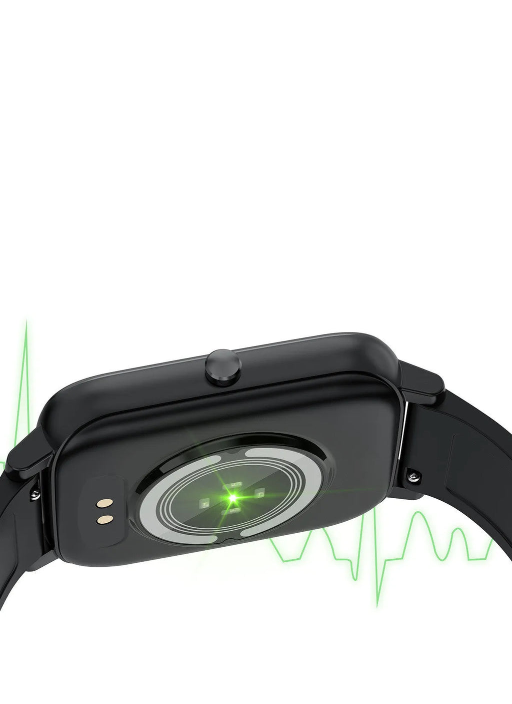 H80 sports smart watch with black silicone strap showing ECG and blood oxygen monitoring on its 1.69-inch screen.