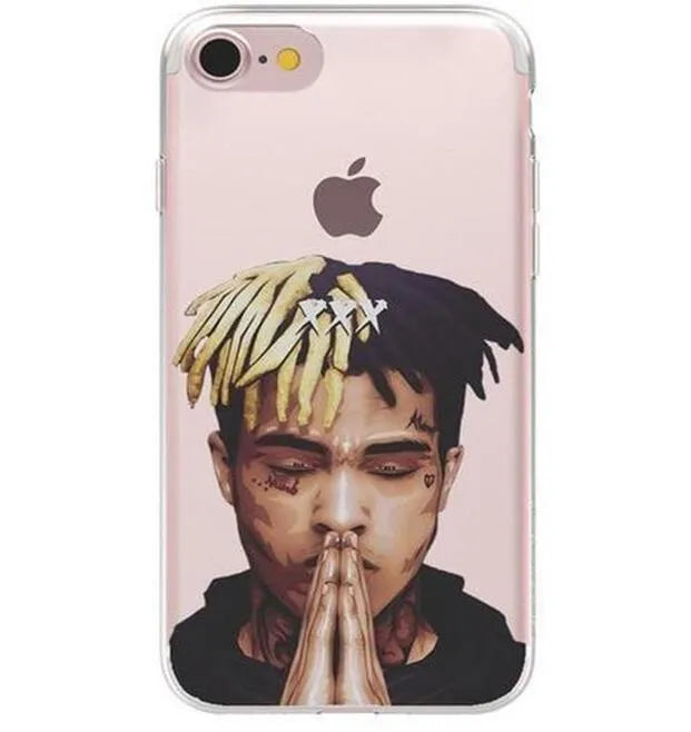 Transparent matte iPhone case with printed XXxtentacion design, shown fitted on a smartphone.