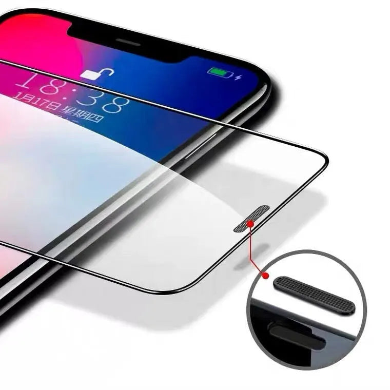 iPhone tempered glass screen protector with dustproof net edge and privacy filtering option applied to iPhone 14