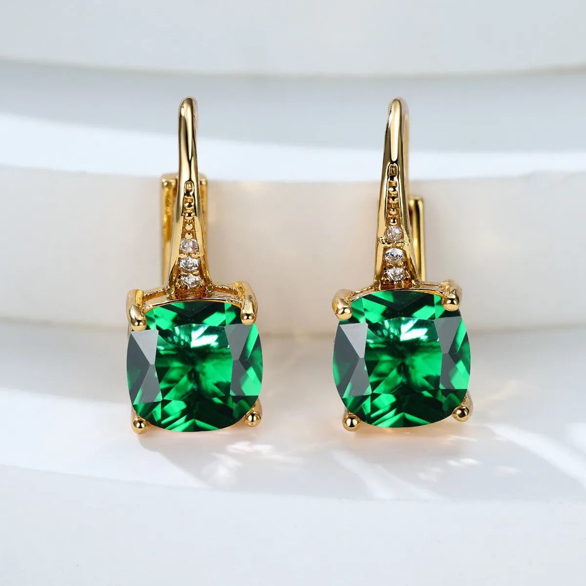Square zircon geometric ear hook earrings in electroplated copper with Korean style design