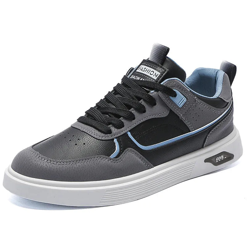 Men's solid-colour low-top canvas shoes with mesh lining and leather stitching