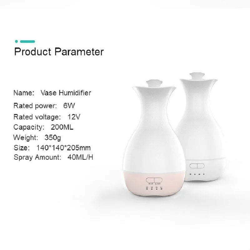White ultrasonic aromatherapy diffuser with colourful LED night light and 200ml water tank capacity