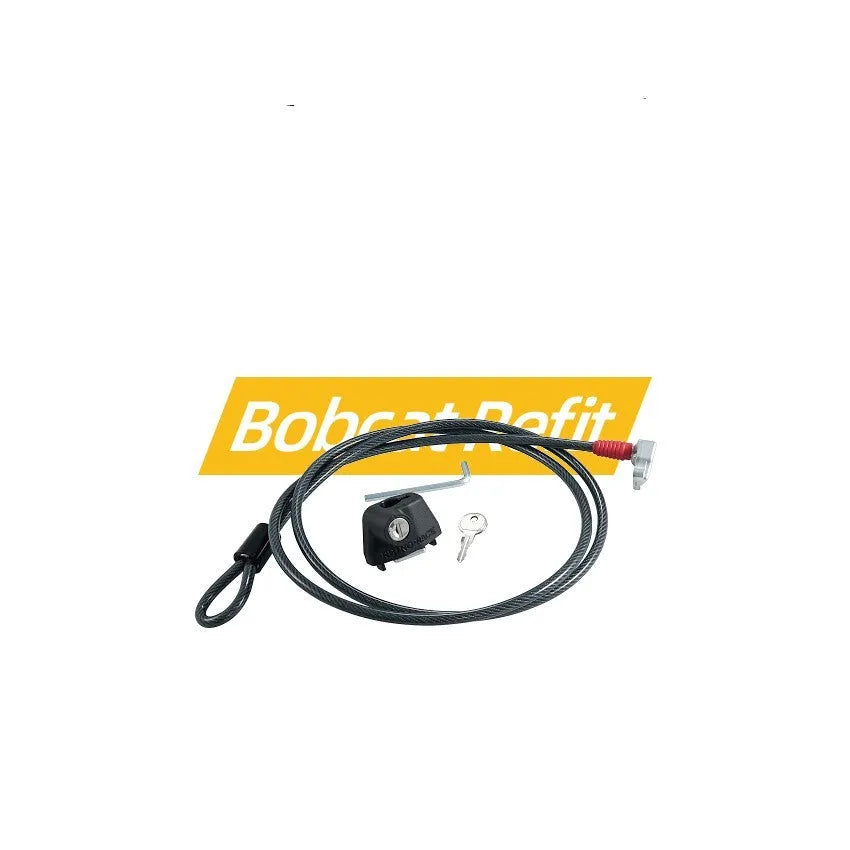 Plastic-sheathed steel cable lock for securing equipment on a vehicle roof platform without drilling.