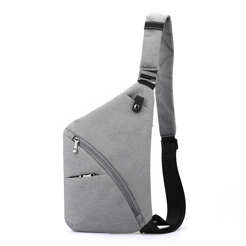 Men's grey Oxford cloth chest bag worn crossbody with letter detail