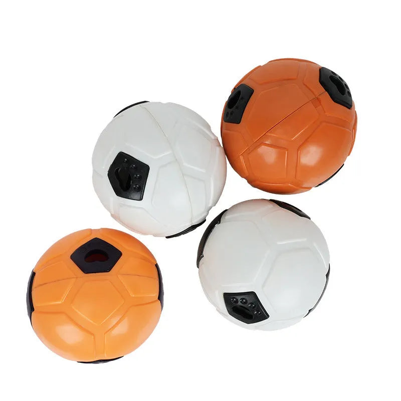 Orange and white TPR dog chew toy ball for teeth grinding and interactive play.