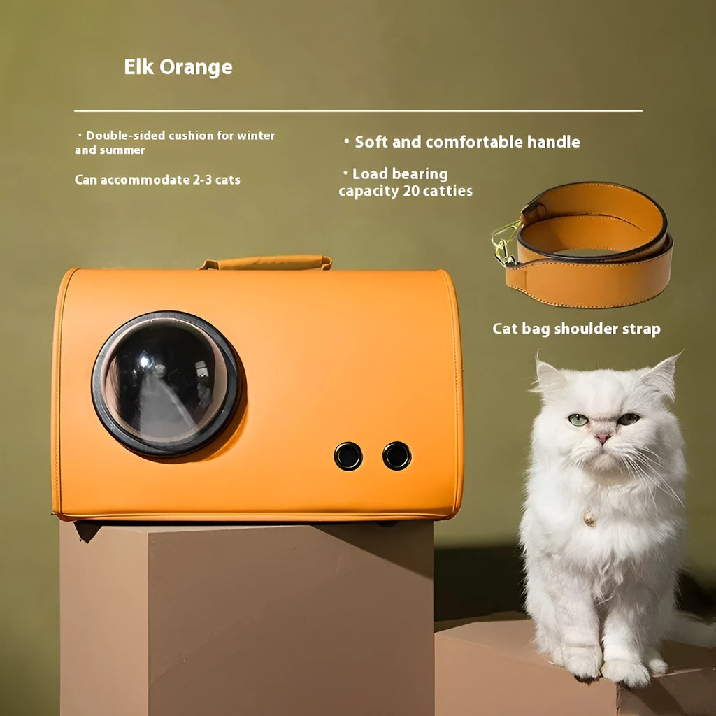 Portable pet carrier bag for cats and small dogs showing shoulder strap and handbag carrying options