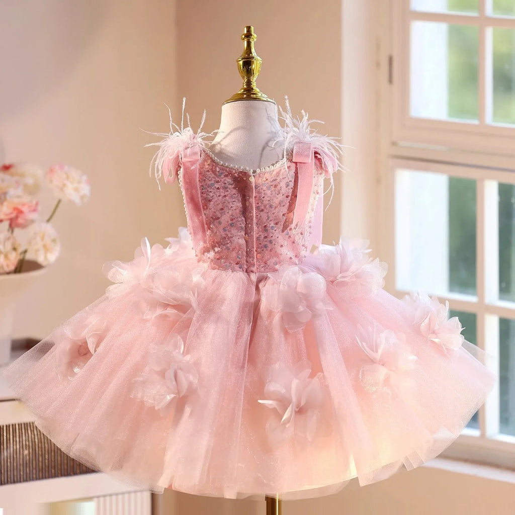Pink Polyester girls piano playing umbrella princess dress for heights 80cm to 150cm