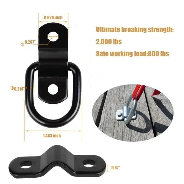 Black galvanised carbon steel pull ring floor hook for truck cargo security.