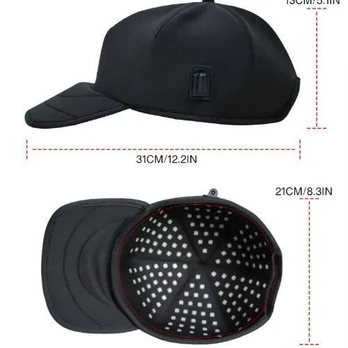 Black red light therapy cap for hair growth with infrared LEDs