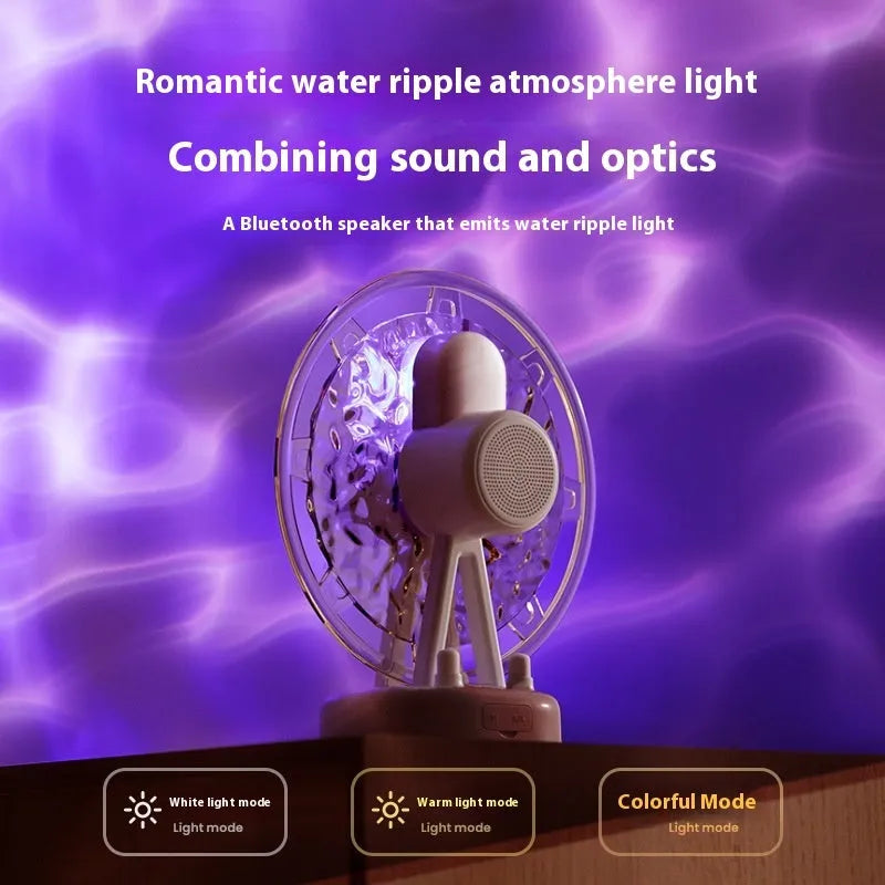 White and pink Ferris wheel design Bluetooth speaker with colourful water ripple LED mood lights