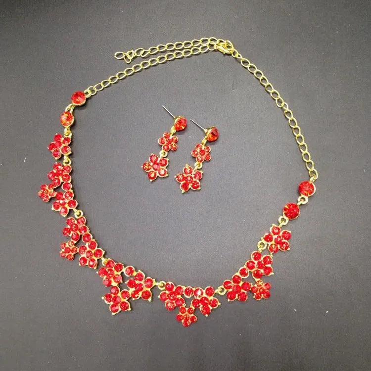Korean crystal necklace and earrings bridal set in four colour variants