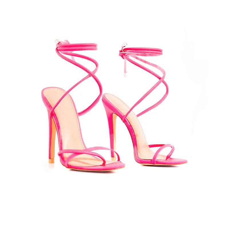 Candy Bright Toe Strap High Heels in orange colour with block heel and rubber sole