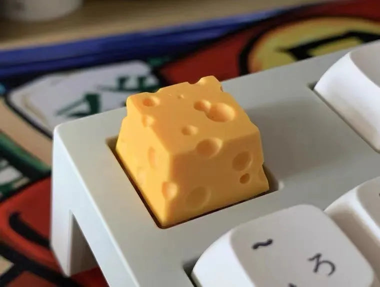 Yellow handmade resin cheese key cap for mechanical keyboards with detailed sculpted design