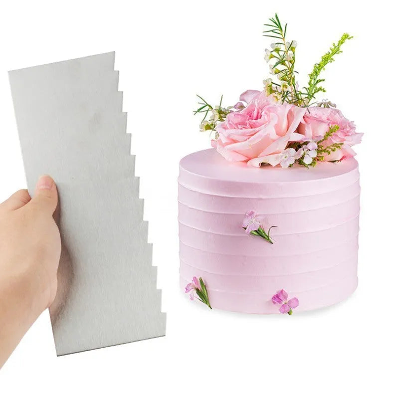 Stainless steel cream scraper with polygon pattern designs for cake decorating