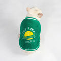 Green fleece-lined cotton dog winter clothing shown in larger size for cold weather walks
