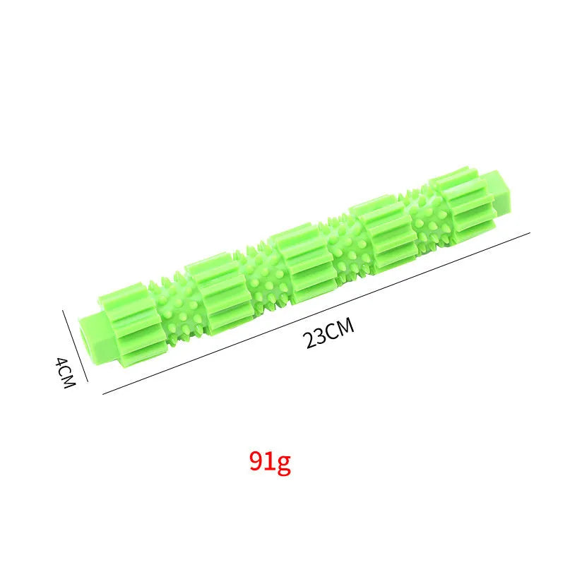 Green and orange durable rubber dog chew toy for aggressive chewers with treat dispensing opening