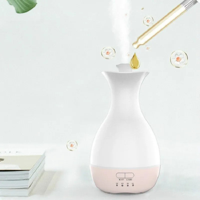White ultrasonic aromatherapy diffuser with colourful LED night light and 200ml water tank capacity