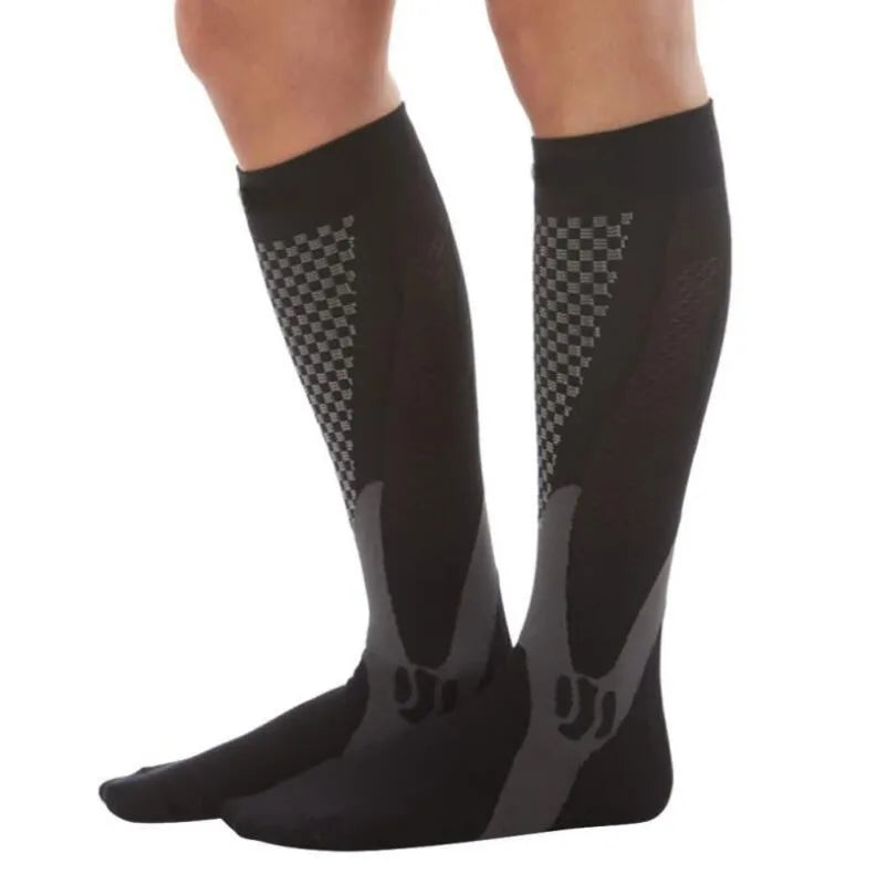 Graduated athletic compression socks for men and women in various colours and sizes.