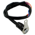 Black stainless steel motorcycle double flash switch with a central button and illuminated light ring.