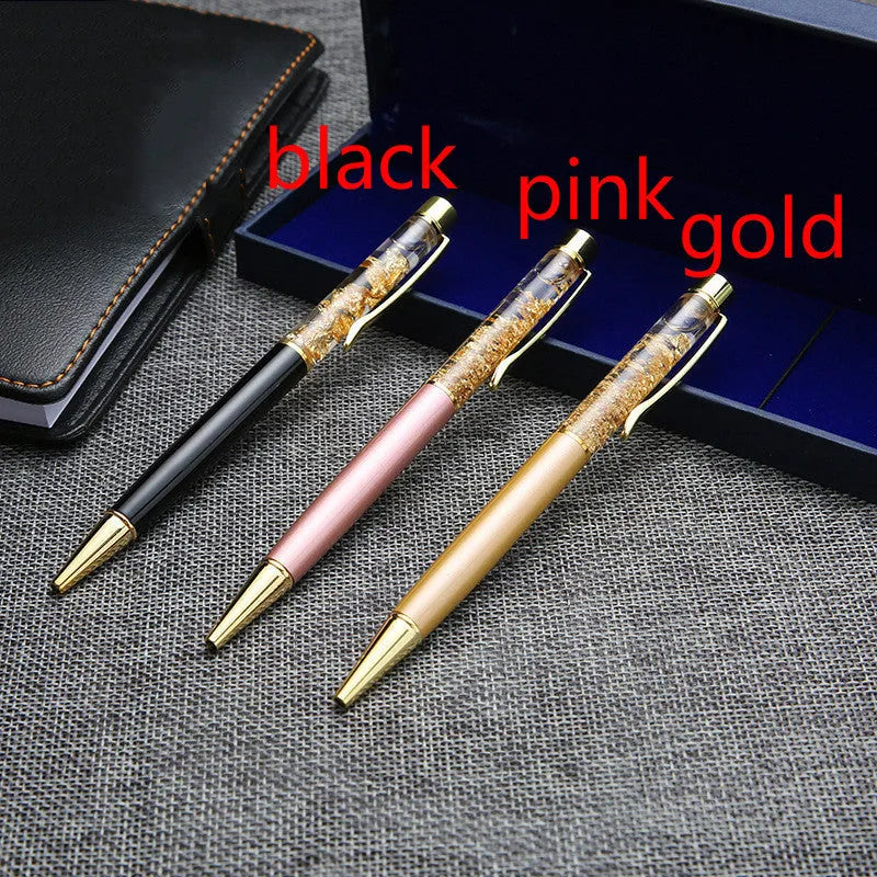 Gold foil metal ballpoint pen 13.8cm retractable fine point black gold pink