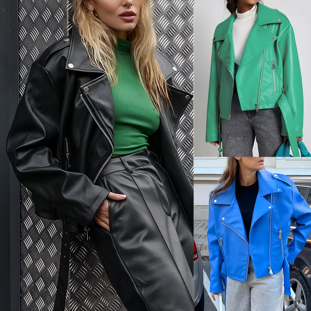 A black punk-style short jacket with a Peter Pan collar and a drawstring waist.