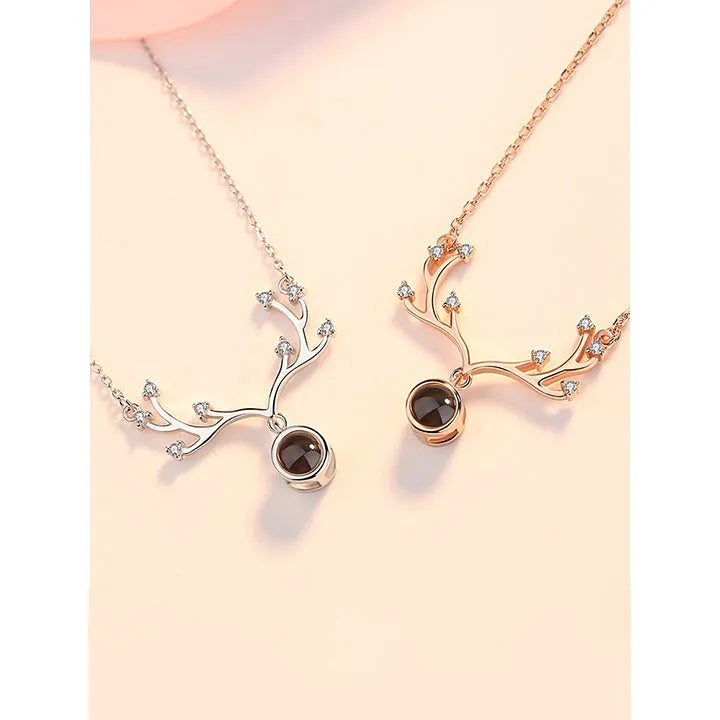 Custom projection letter crystal pendant necklace in rose gold with 925 silver chain and love gift box