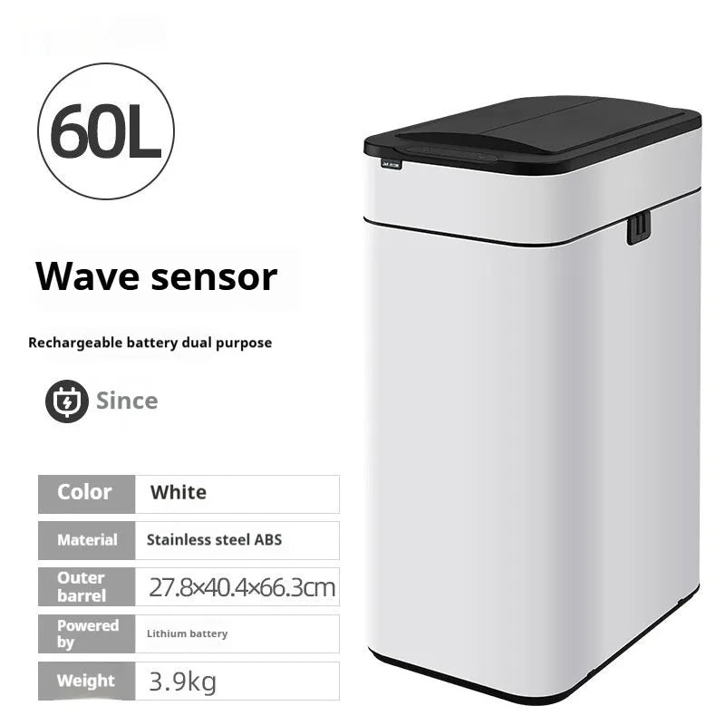 Stainless steel inductive smart ashbin with square shape and touch-free lid.