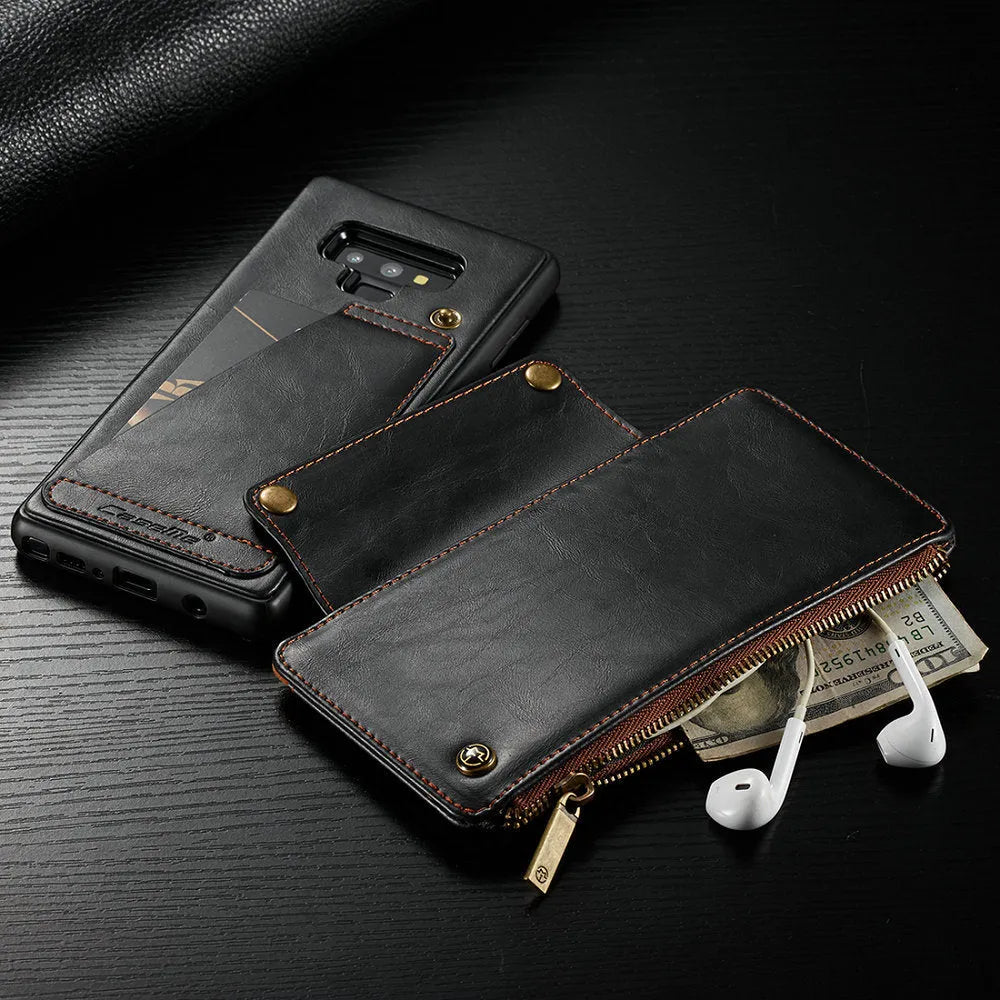 Black PU leather flip phone case for Samsung Note9 showing front cover closed.