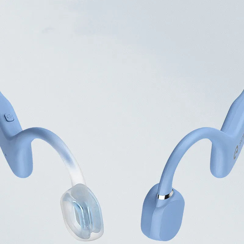 Wireless bone conduction Bluetooth sports headset in hanging neck design on a person running.