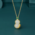 S925 sterling silver necklace with Hetian jade gourd pendant, Fu Lu design, available in 22K gold or white gold colour