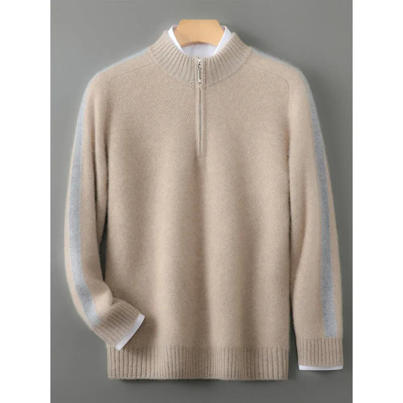 Plus size slim fit sheep wool sweater with half-height zip and round neck in four colour options