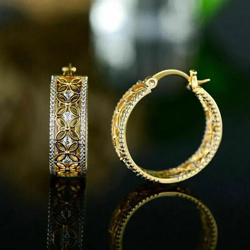 Golden yellow geometric butterfly horse eye flower clip-on earrings for women
