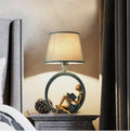 Blue cloth lampshade reading table lamp on desk with resin base, 20x39.8cm, E27 socket