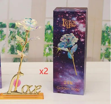 24K luminous colour gold rose flower set in gift box with tote bag