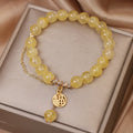 Natural citrine stone bracelet with Chinese fu character charm and adjustable brass chain