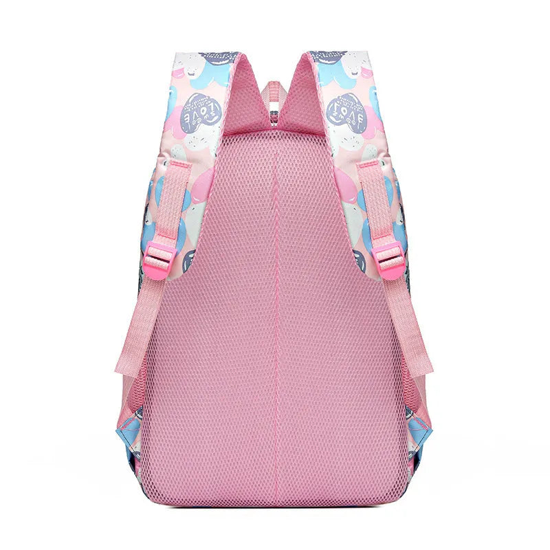 Blue Oxford cloth student backpack with air pillow shoulder straps shown open