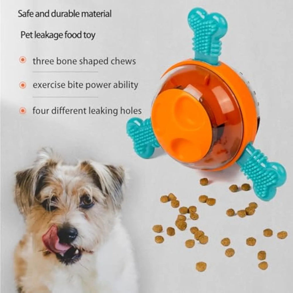 Blue interactive dog chew toy slow feeder with rubber bones for small medium dogs