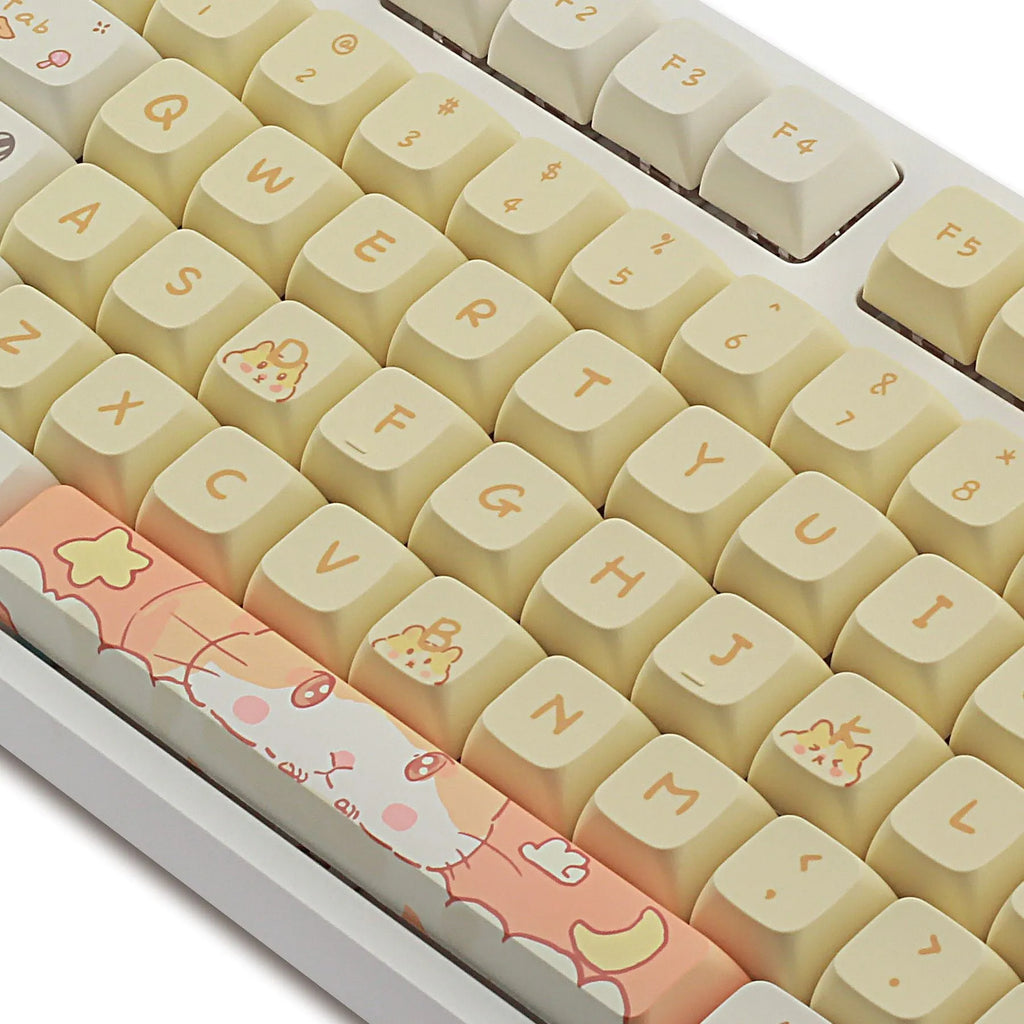 Custard colour mechanical keyboard keycaps with mouse artwork for 68-100% keyboard layouts