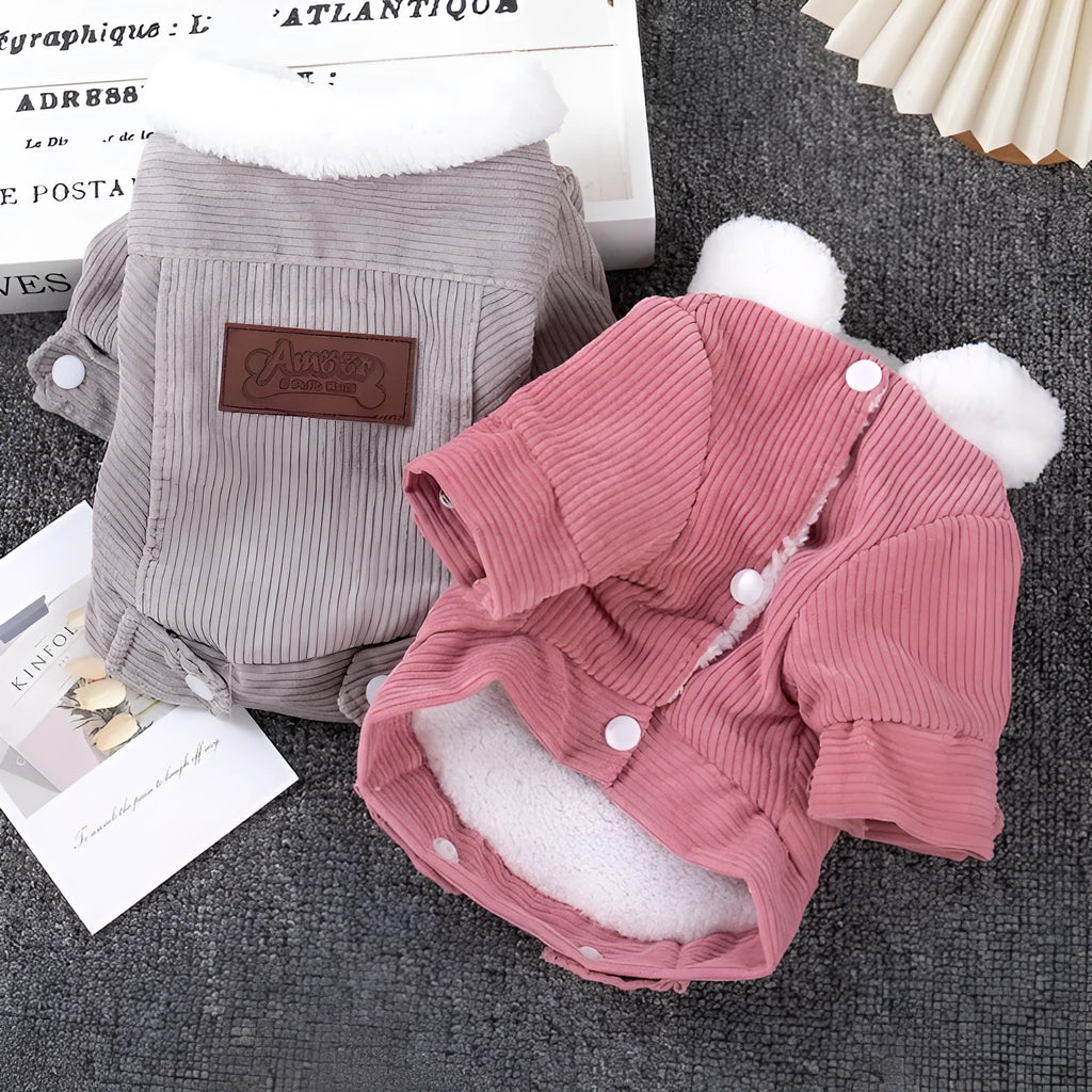 Lambswool grey padded dog vest with wool lining for winter warmth