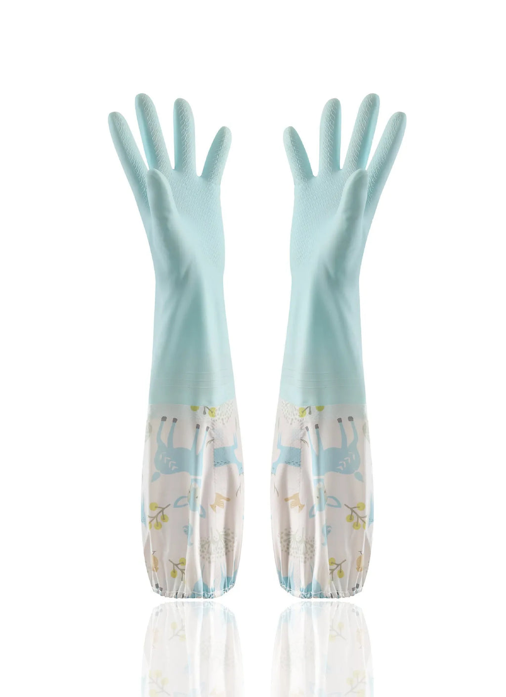 PVC waterproof cleaning gloves in Nordic blue with drawstring single layer collar