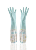 PVC waterproof cleaning gloves in Nordic blue with drawstring single layer collar